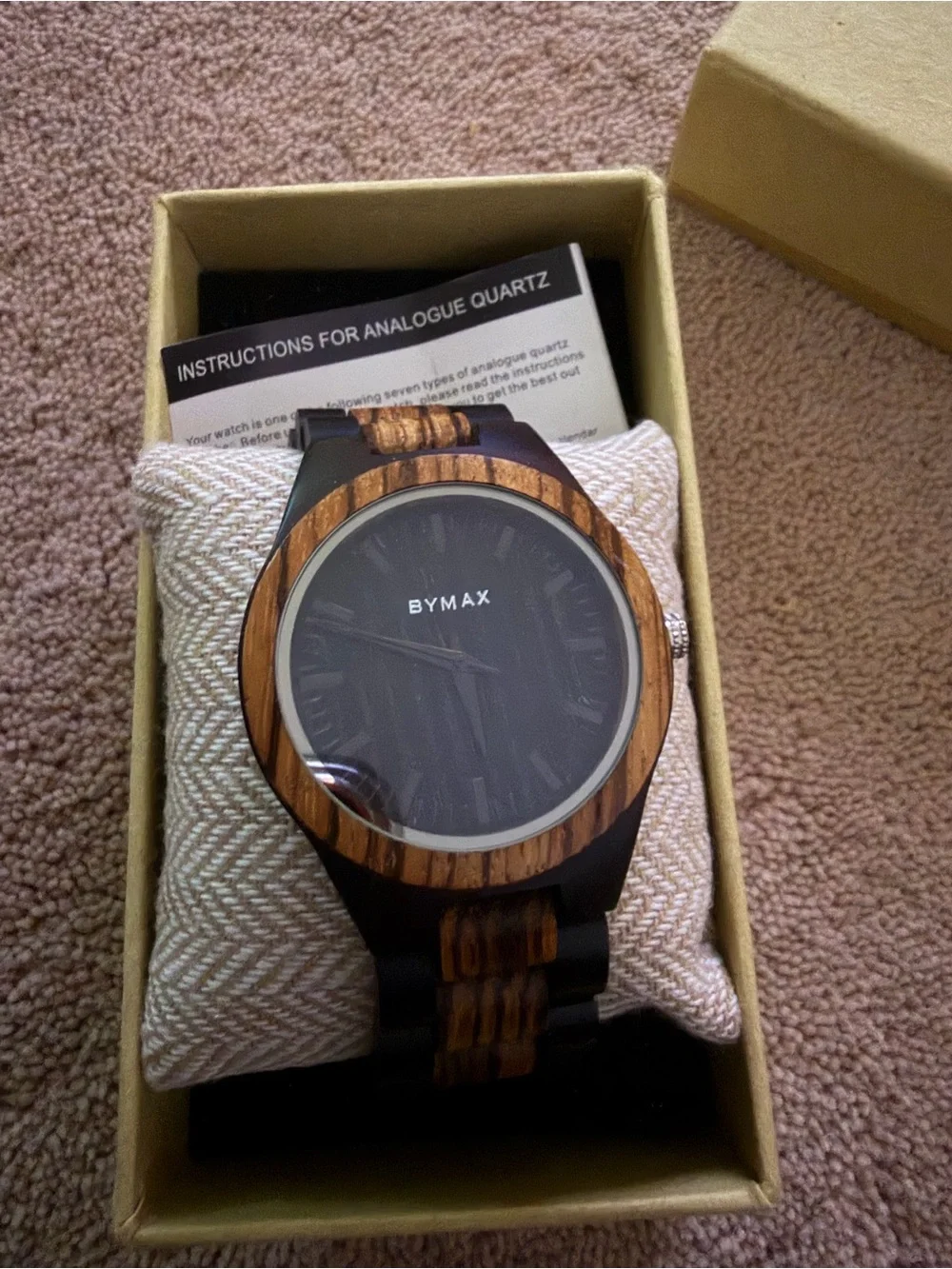 Black and Wood Grain Men's Stainless Steel Watch